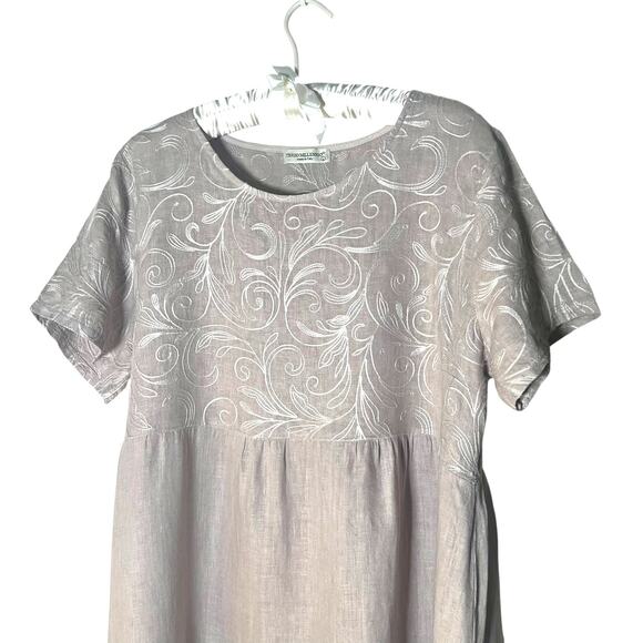 Terzo Millennio Size Large 100% Linen Floral Embroidered Dress Made in Italy - Picture 2 of 9